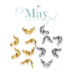 Terminales estilo almeja de acero inoxidable, con acabado en oro, para bisutería" "Par de terminales almeja de acero, ideales para collares y pulseras de bisutería, disponibles con chapado en oro" "Detalles de terminales estilo almeja en acero inoxidable y chapado en oro para joyería artesanal" "Terminales de acero inoxidable con diseño almeja, perfectos para crear bisutería personalizada" "Imagen de terminales almeja de acero inoxidable con opción de chapado en oro, perfectos para diseñadores de bisutería"